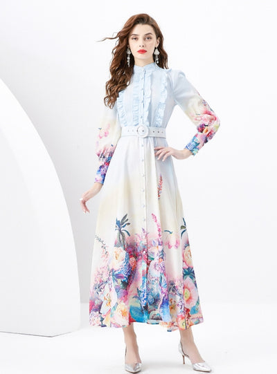 Slim-fit Printed Long Sleeve Dress