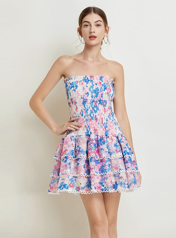 Seaside Holiday Tube Top Floral Halter Dress