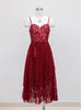 Burgundy Lace Spaghetti Straps Prom Dress