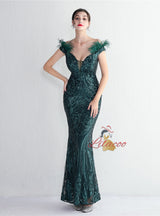 Mermaid Sequins Off the Shoulder Feather Prom Dress