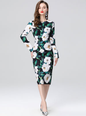 Sexy Slim Print Long Sleeve Dress