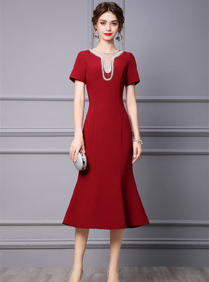 Burgundy Mermaid Short Sleeve Mother Of The Bride Dress