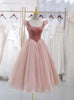 Pink Tulle Velvet Straps Sleeeless Prom Dress