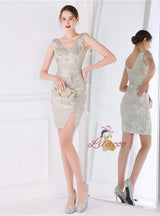 Sequins V-neck Beading Short Prom Dress