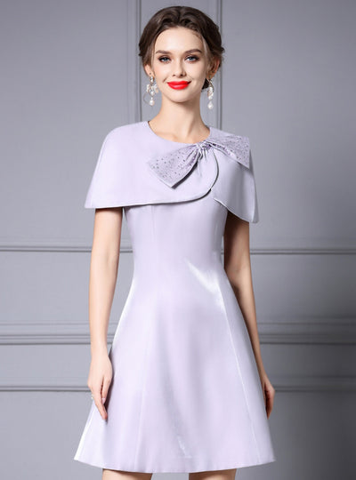Purple Bow Beading Mother Of The Bride Dress