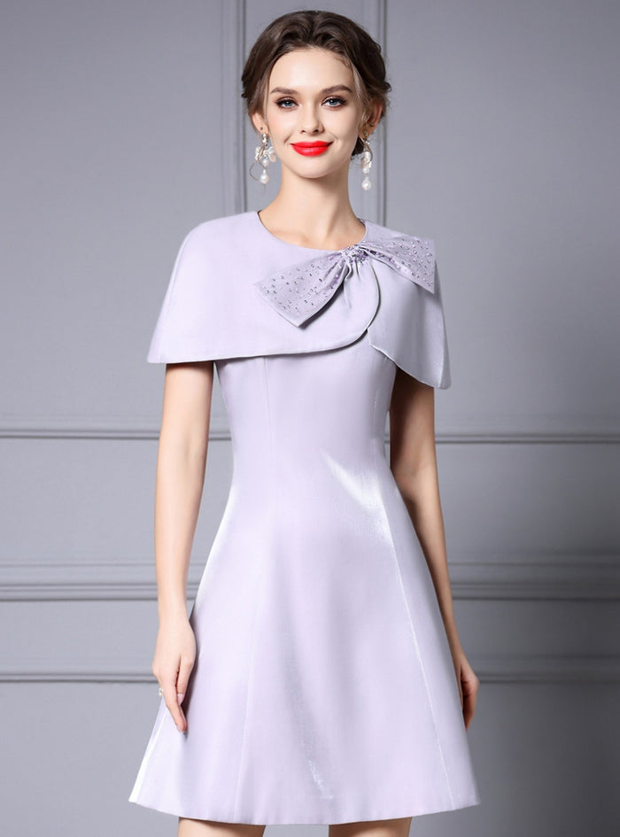 Purple Bow Beading Mother Of The Bride Dress