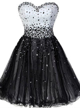 Black Tulle Beading Homecoming Dress