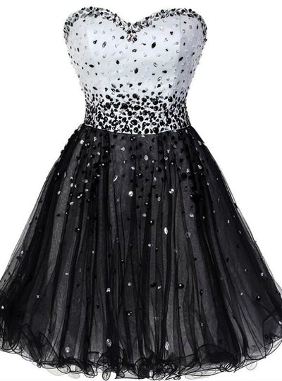 Black Tulle Beading Homecoming Dress