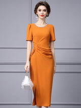 Orange Short Sleeve Split Mother Of The Bride Dress