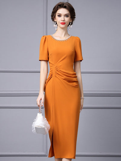 Orange Short Sleeve Split Mother Of The Bride Dress