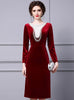 Burgundy Velvet Long Sleeve Mother Of The Bride Dress