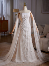 White Mermaid Tulle Strapless Wedding Dress