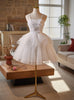 White Tulle Spaghetti Straps Pearls Dress