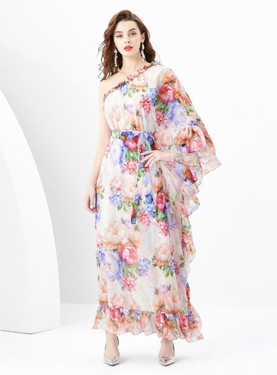 Trumpet Sleeves Ruffled Slim Chiffon Dress