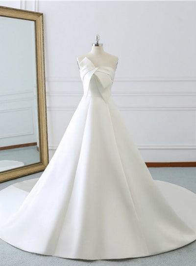 Ivory White Strapless Satin Wedding Dress