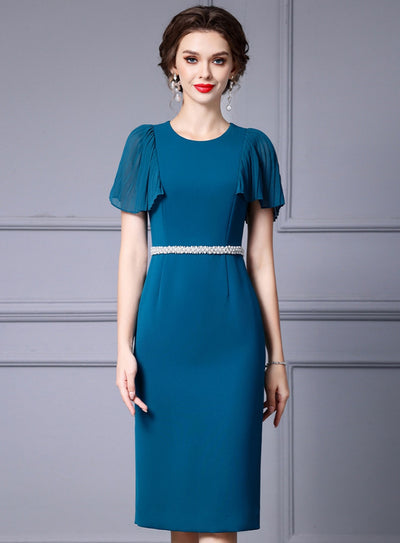 Blue Short Sleeve Beading Mother Of The Bride Dress