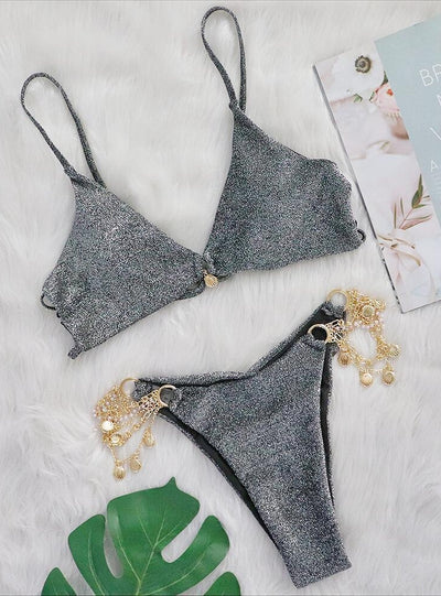Metal Chain Pearl Shell Accessories Swimsuit