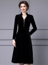 Black Velvet Long Sleeve V-neck Mother Of The Bride Dress