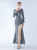 Long Sleeve Mermaid Sequins Split Prom Dress