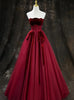 Burgundy Tulle Velvet Beading Prom Dress