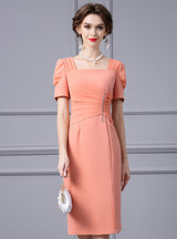 Orange Short Sleeve Pleats Mother Of The Bride Dress