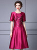 Fuchsia Satin Sequins Short Sleeve Mother Of The Bride Dress