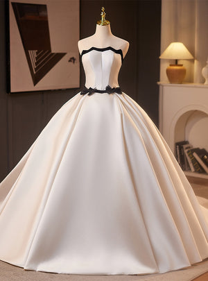 White Satin Strapless Bow Wedding Dress
