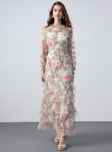 French Floral Long-sleeved Dress