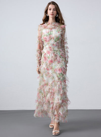 French Floral Long-sleeved Dress
