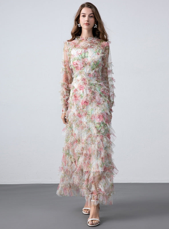 French Floral Long-sleeved Dress