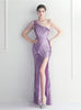 One Shoulder Sequins Beading Split Prom Dress