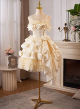 Champagne Satin Tulle Flower Wedding Dress