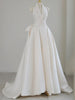 Simple Ivory Satin V-neck Wedding Dress