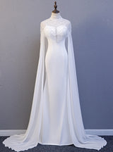 White Mermaid Straps Beading Prom Dress With Shawl