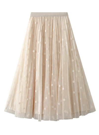 Polka Dot Mesh Pleated Skirt
