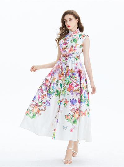 Printed Slim Long Sleeveless Shirt Dress