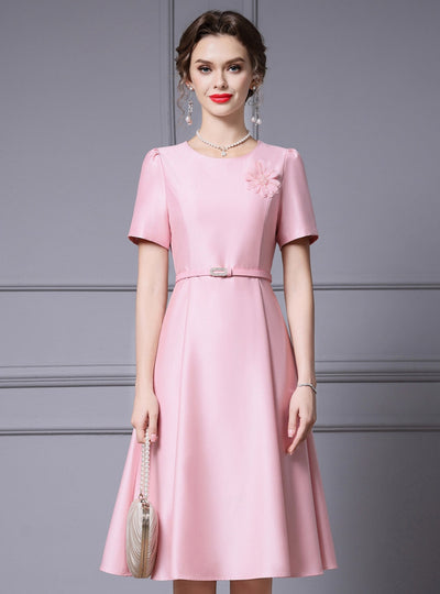 Pink Satin Short Sleeve Beading Mother Of The Bride Dress