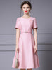 Pink Satin Short Sleeve Beading Mother Of The Bride Dress