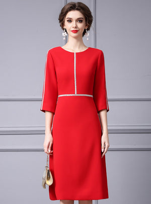 Red Short Sleeve Beading Mother Of The Bride Dress