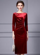Burgundy Velvet Sequins Mother Of The Bride Dress