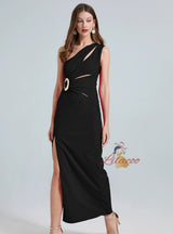 Sexy One Shoulder Sleeveless Metal Slim Dress