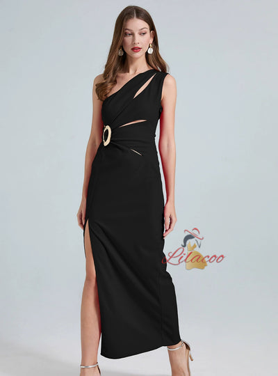 Sexy One Shoulder Sleeveless Metal Slim Dress