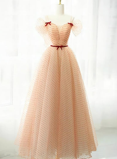 Champagne Wave Point Tulle Prom Dress
