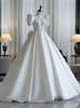 White Satin Puff Sleeve V-neck Wedding Dress
