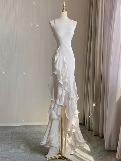White Sheath Halter Wedding Dress