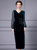 Green Velvet Pleats Beading Mother Of The Bride Dress