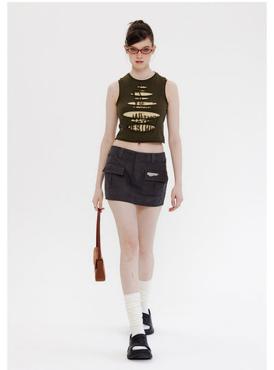 Sleeveless Holes Slim Vest T-shirt