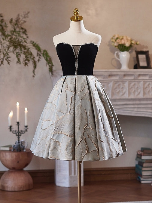 A-Line Black Velvet Homecoming Dress