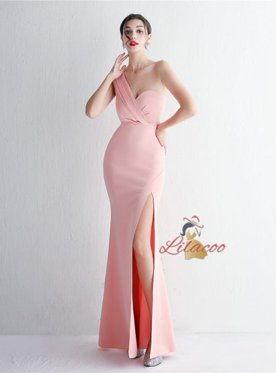 Mermaid One Shoulder Split Prom Dress