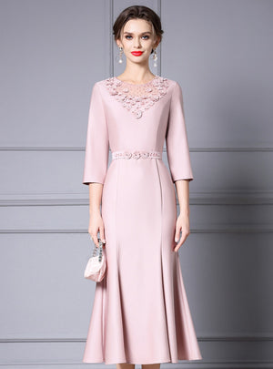 Pink 3D Flower Mother of the Bride Dress